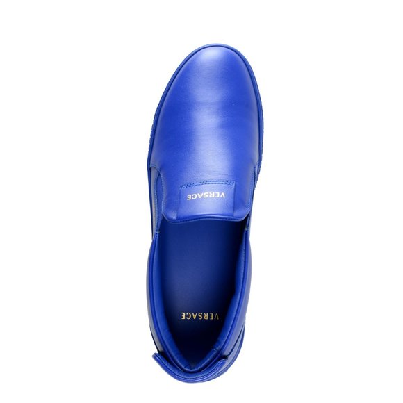 Versace Men\'s Royal Blue Logo Print Leather Moccasins Slip On Loafers Shoes main image 5